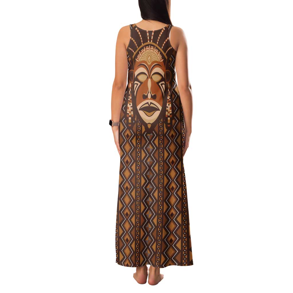 African Mask Printed Mudcloth Tank Maxi Dress - Wonder Print Shop