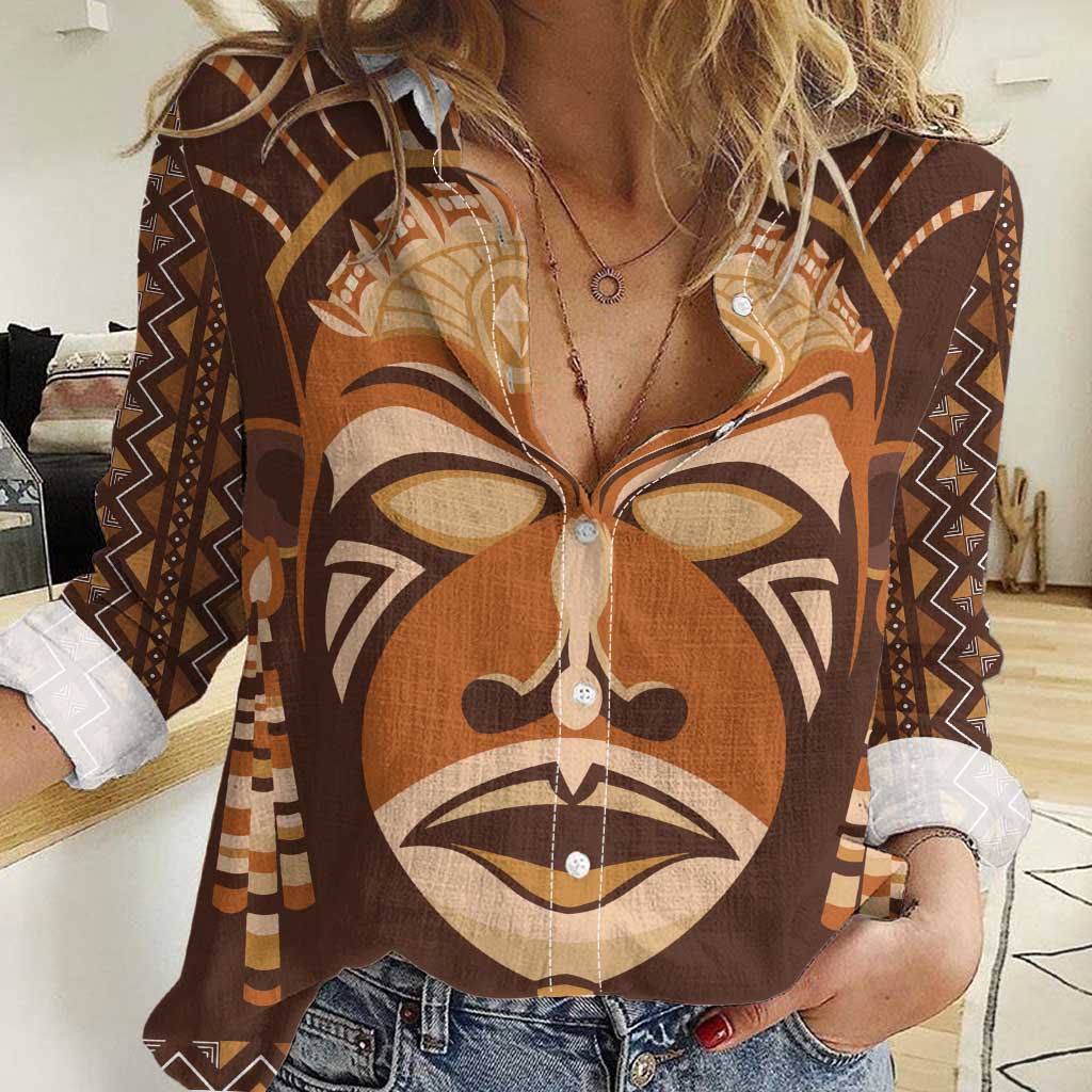 African Mask Printed Mudcloth Women Casual Shirt - Wonder Print Shop