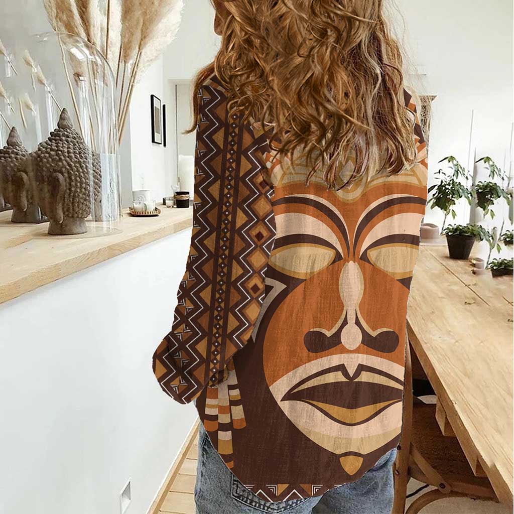 African Mask Printed Mudcloth Women Casual Shirt - Wonder Print Shop