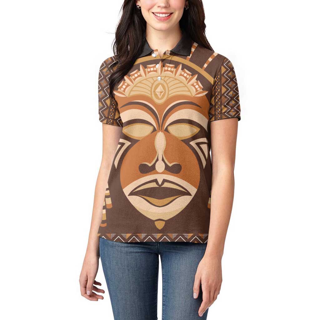African Mask Printed Mudcloth Women Polo Shirt - Wonder Print Shop