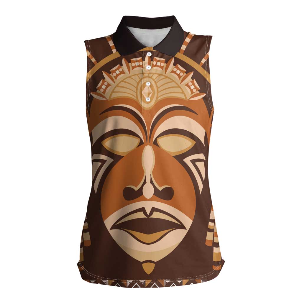 African Mask Printed Mudcloth Women Sleeveless Polo Shirt - Wonder Print Shop