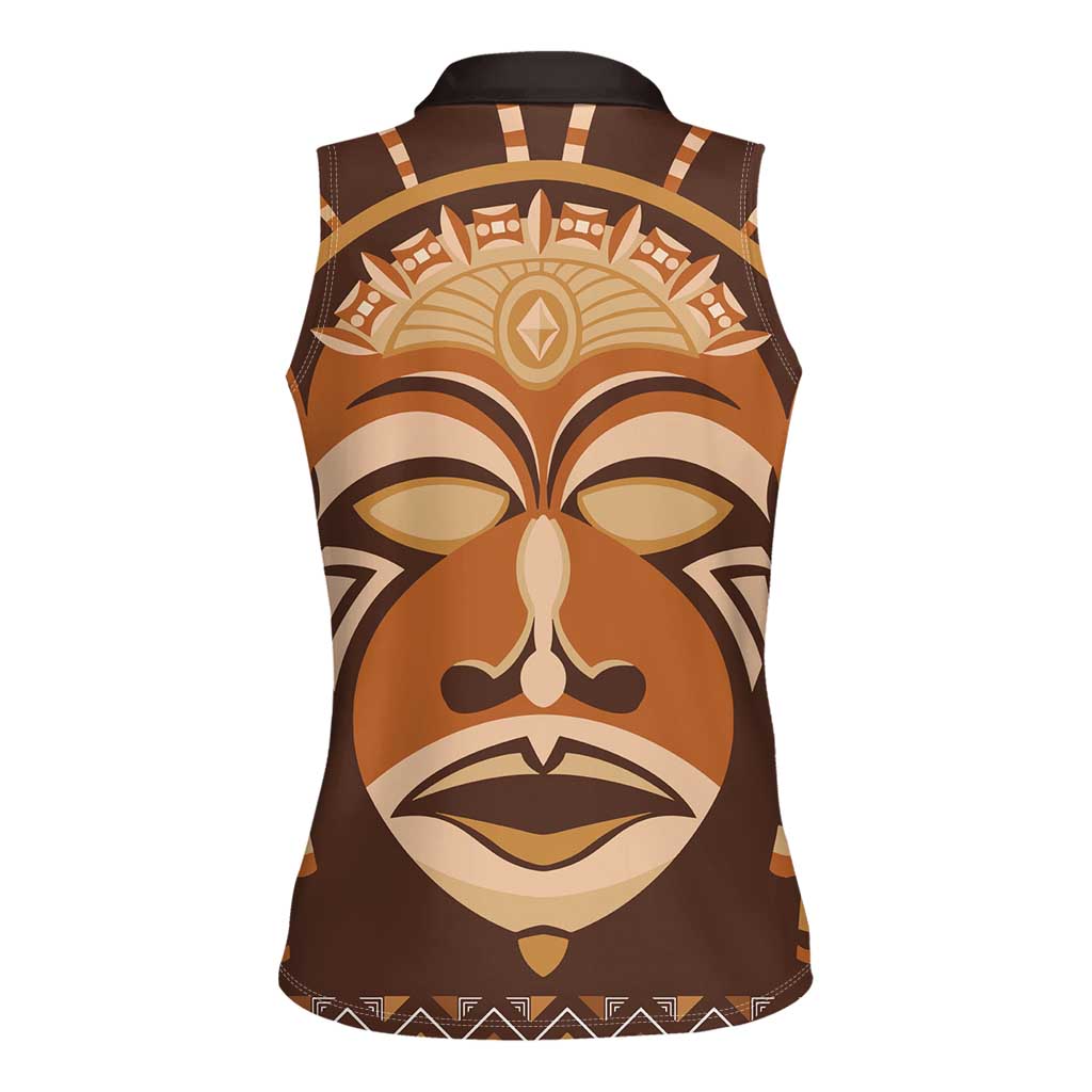 African Mask Printed Mudcloth Women Sleeveless Polo Shirt - Wonder Print Shop