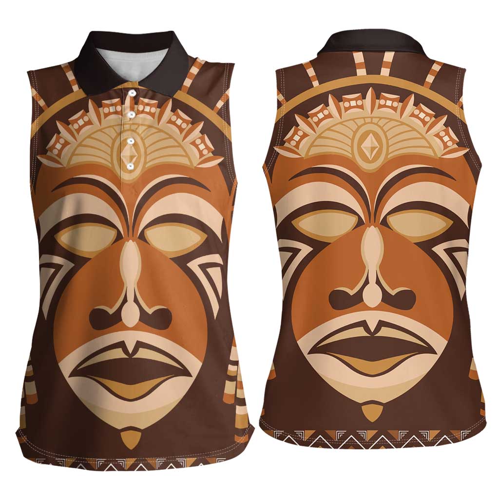 African Mask Printed Mudcloth Women Sleeveless Polo Shirt - Wonder Print Shop