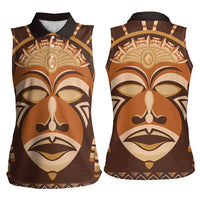 African Mask Printed Mudcloth Women Sleeveless Polo Shirt - Wonder Print Shop