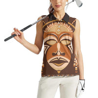 African Mask Printed Mudcloth Women Sleeveless Polo Shirt - Wonder Print Shop