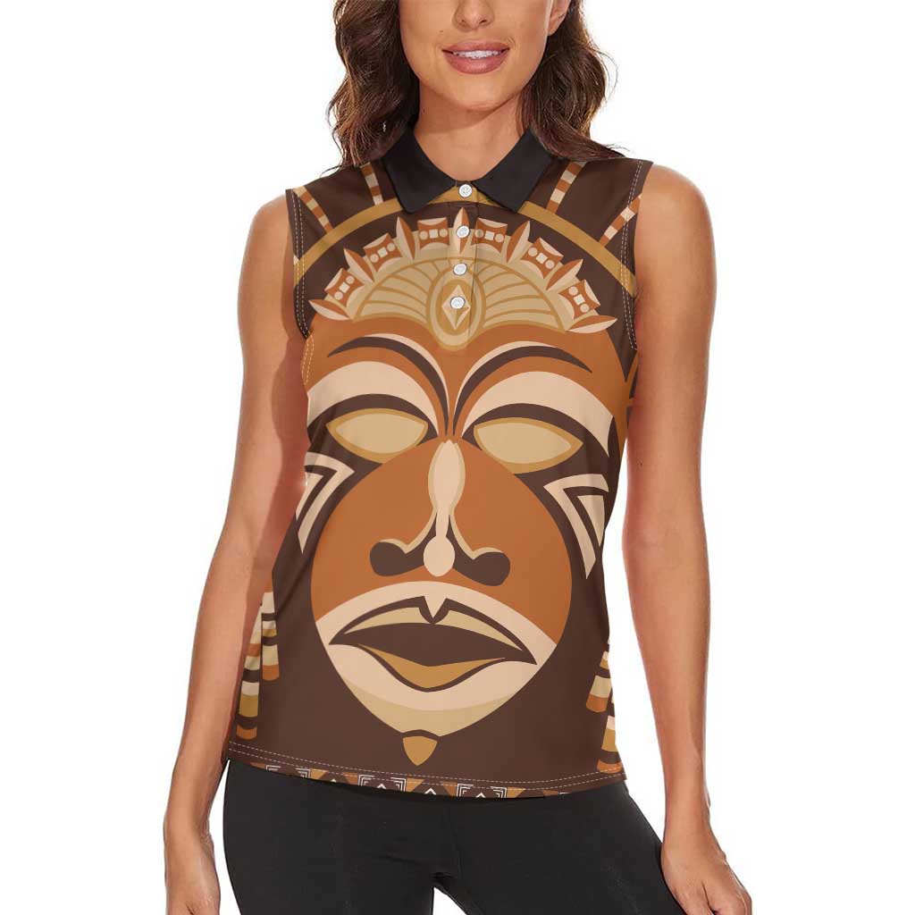 African Mask Printed Mudcloth Women Sleeveless Polo Shirt - Wonder Print Shop