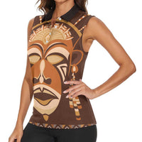 African Mask Printed Mudcloth Women Sleeveless Polo Shirt - Wonder Print Shop