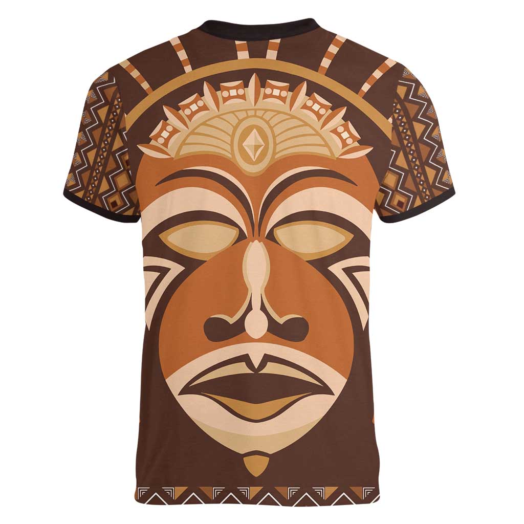 African Mask Printed Mudcloth Women V-Neck T-Shirt - Wonder Print Shop