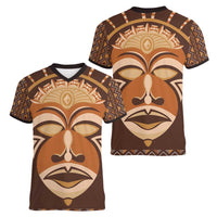 African Mask Printed Mudcloth Women V-Neck T-Shirt - Wonder Print Shop