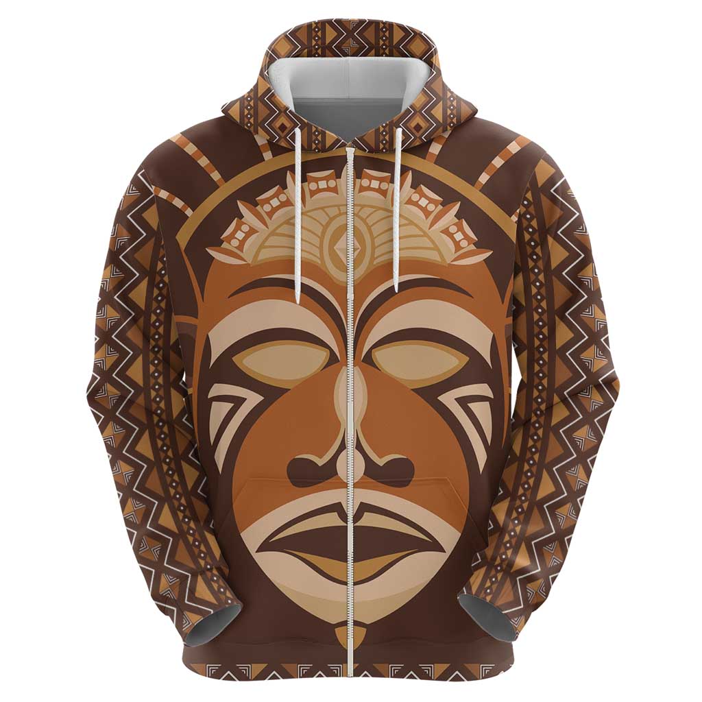 African Mask Printed Mudcloth Zip Hoodie - Wonder Print Shop