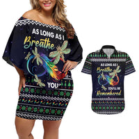 Dragonfly Angel Couples Matching Off Shoulder Short Dress and Hawaiian Shirt As Long As I Breathe You'll Be Remembered - Wonder Print Shop