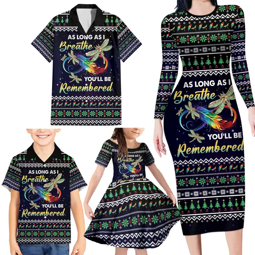 Dragonfly Angel Family Matching Long Sleeve Bodycon Dress and Hawaiian Shirt As Long As I Breathe You'll Be Remembered - Wonder Print Shop