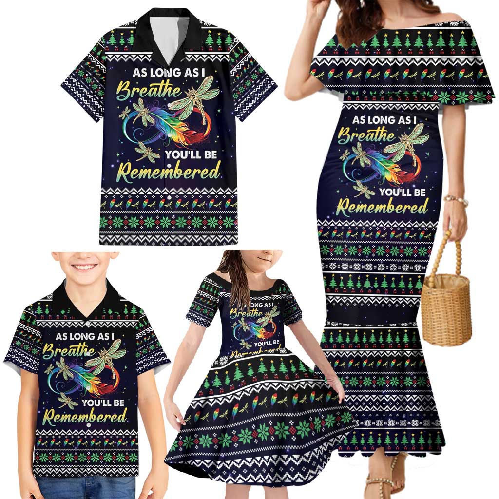 Dragonfly Angel Family Matching Mermaid Dress and Hawaiian Shirt As Long As I Breathe You'll Be Remembered - Wonder Print Shop