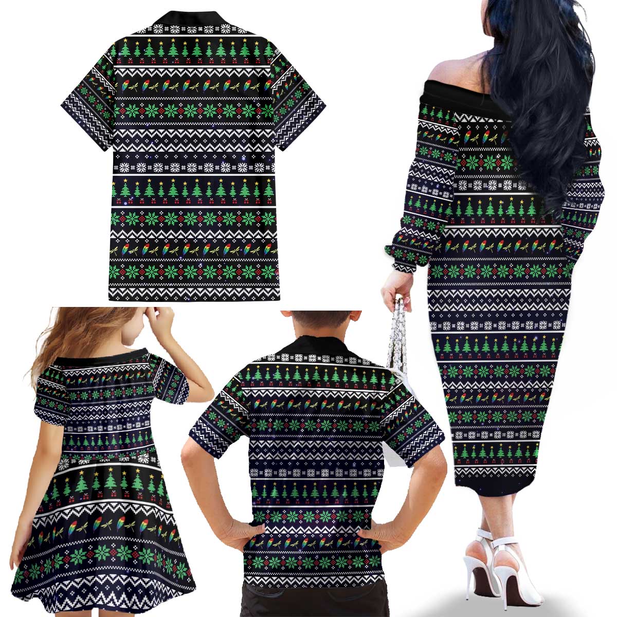 Dragonfly Angel Family Matching Off The Shoulder Long Sleeve Dress and Hawaiian Shirt As Long As I Breathe You'll Be Remembered - Wonder Print Shop