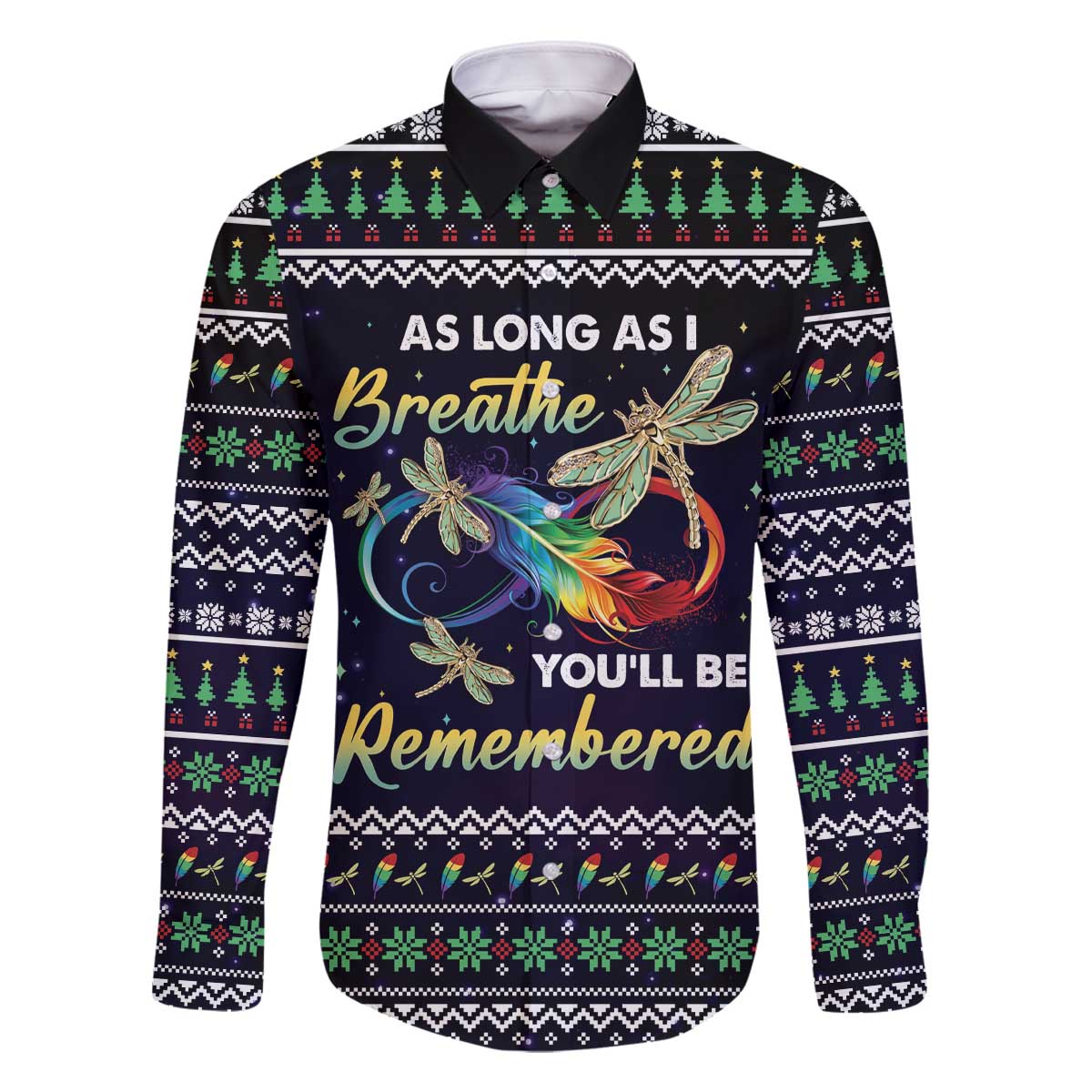 Dragonfly Angel Family Matching Off The Shoulder Long Sleeve Dress and Hawaiian Shirt As Long As I Breathe You'll Be Remembered - Wonder Print Shop