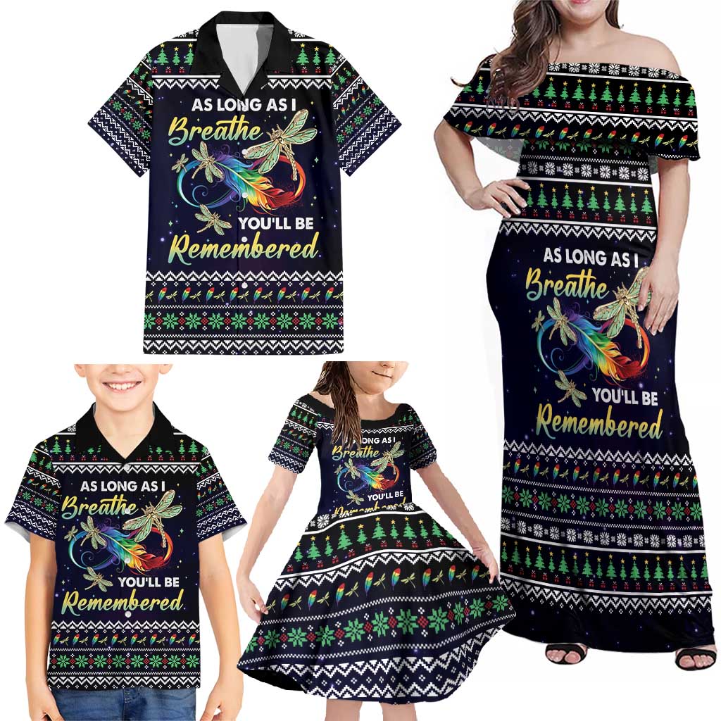 Dragonfly Angel Family Matching Off Shoulder Maxi Dress and Hawaiian Shirt As Long As I Breathe You'll Be Remembered - Wonder Print Shop