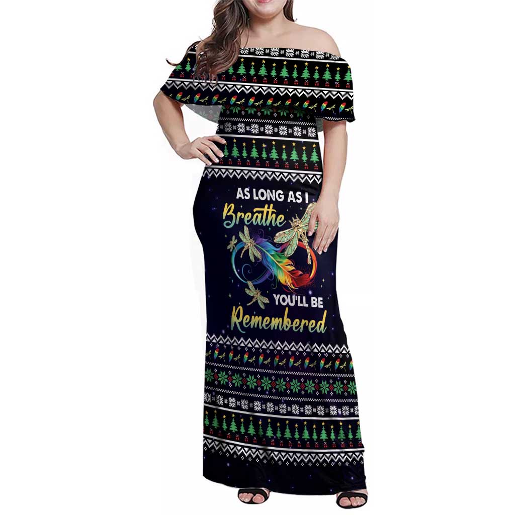 Dragonfly Angel Family Matching Off Shoulder Maxi Dress and Hawaiian Shirt As Long As I Breathe You'll Be Remembered - Wonder Print Shop