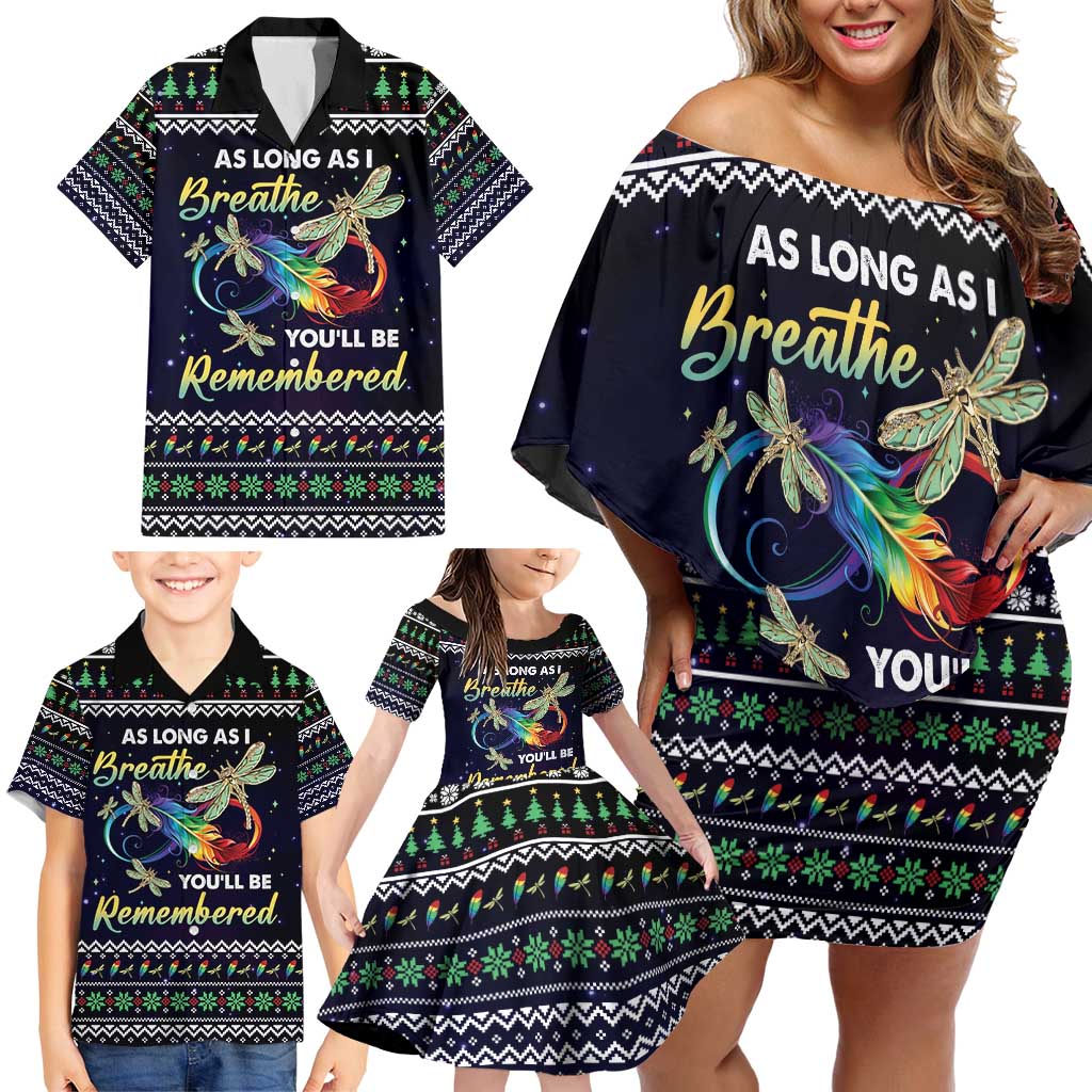 Dragonfly Angel Family Matching Off Shoulder Short Dress and Hawaiian Shirt As Long As I Breathe You'll Be Remembered - Wonder Print Shop