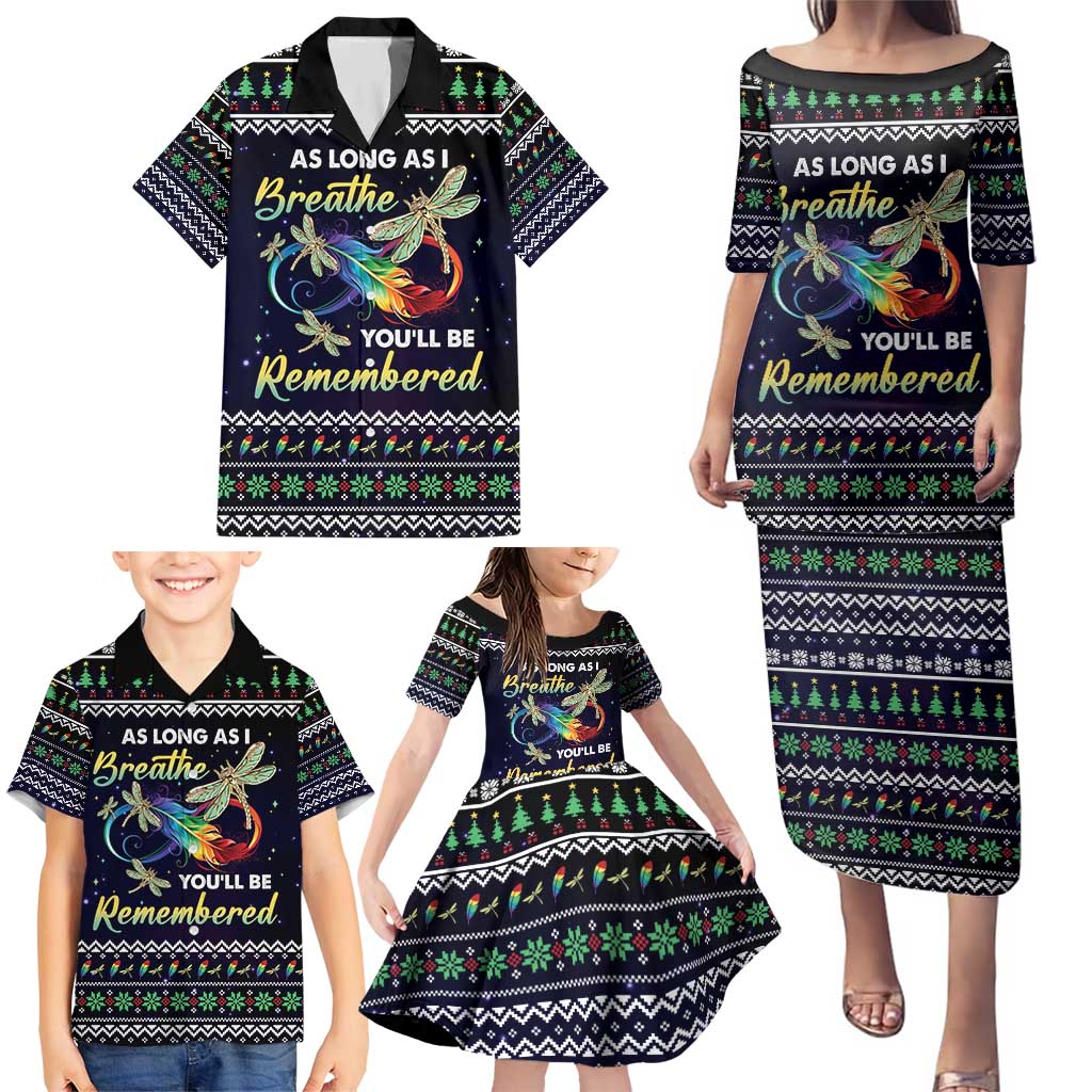 Dragonfly Angel Family Matching Puletasi and Hawaiian Shirt As Long As I Breathe You'll Be Remembered - Wonder Print Shop