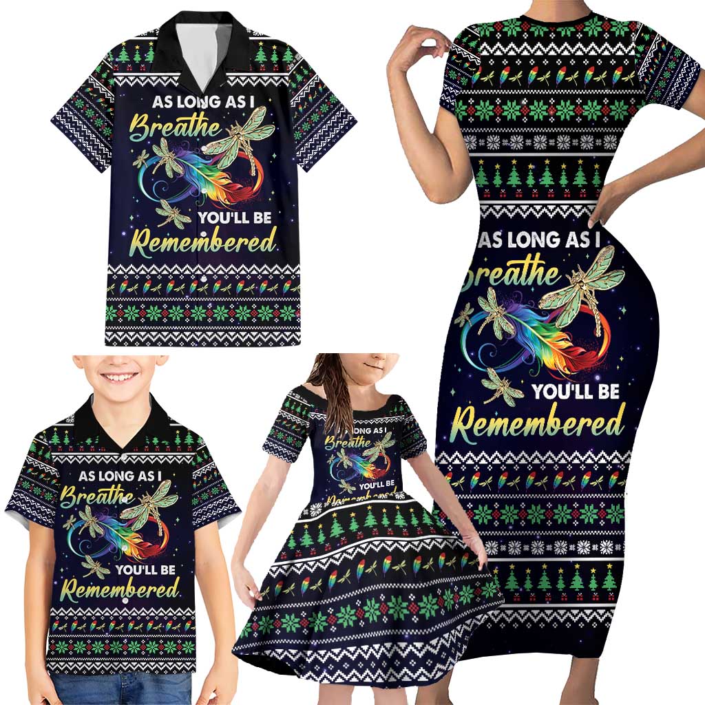 Dragonfly Angel Family Matching Short Sleeve Bodycon Dress and Hawaiian Shirt As Long As I Breathe You'll Be Remembered - Wonder Print Shop
