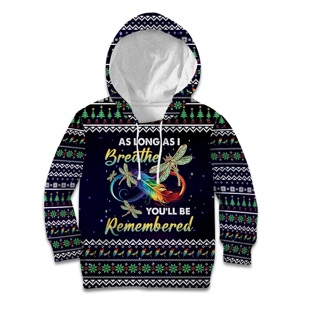 Dragonfly Angel Kid Hoodie As Long As I Breathe You'll Be Remembered - Wonder Print Shop