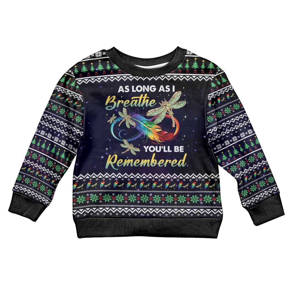 Dragonfly Angel Kid Ugly Christmas Sweater As Long As I Breathe You'll Be Remembered - Wonder Print Shop