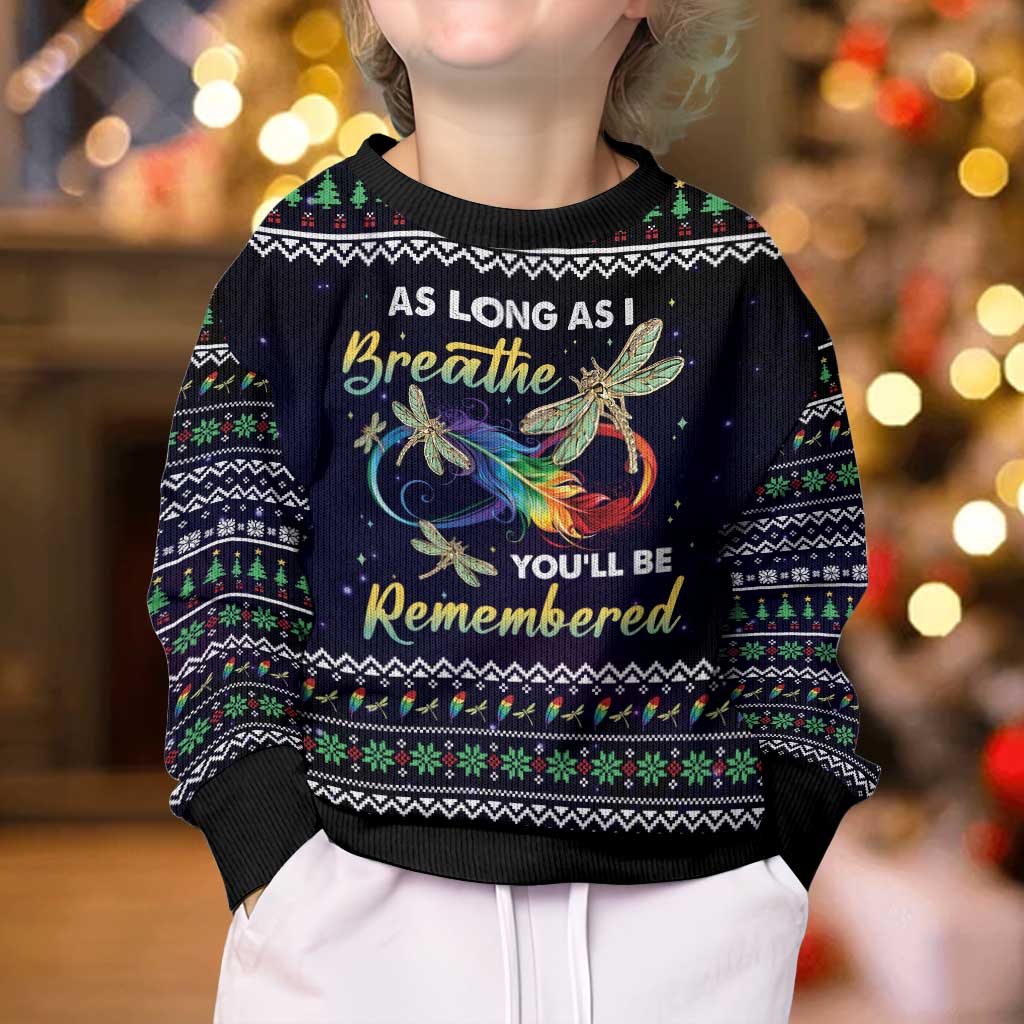 Dragonfly Angel Kid Ugly Christmas Sweater As Long As I Breathe You'll Be Remembered - Wonder Print Shop