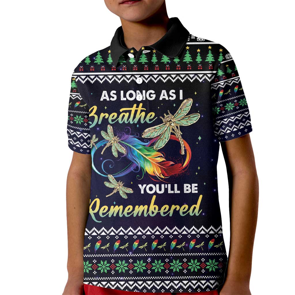 Dragonfly Angel Kid Polo Shirt As Long As I Breathe You'll Be Remembered - Wonder Print Shop