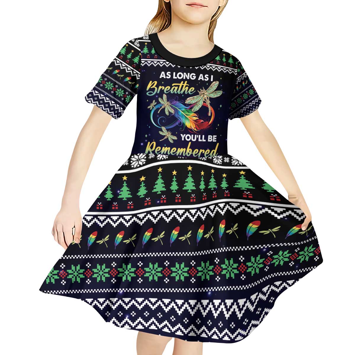 Dragonfly Angel Kid Short Sleeve Dress As Long As I Breathe You'll Be Remembered - Wonder Print Shop