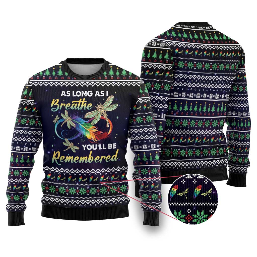 Dragonfly Angel Ugly Christmas Sweater As Long As I Breathe You'll Be Remembered - Wonder Print Shop