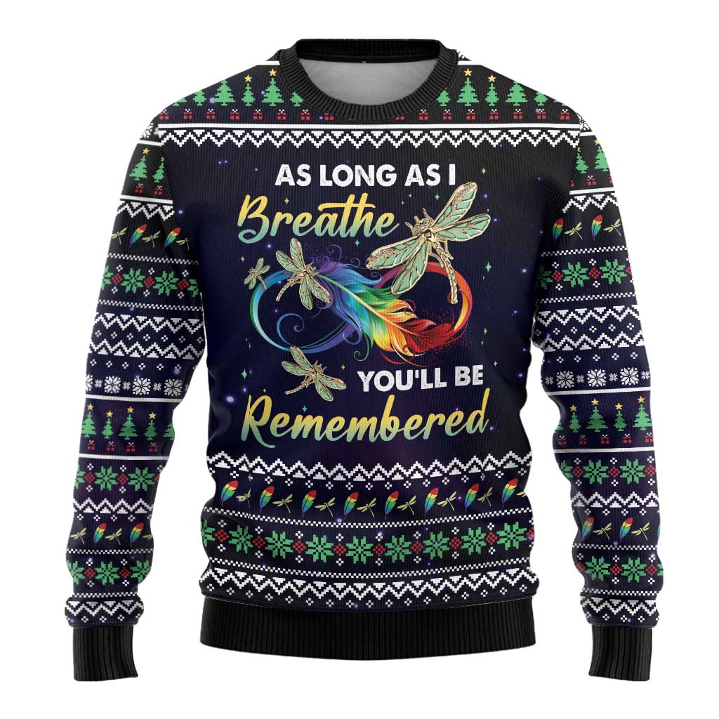Dragonfly Angel Ugly Christmas Sweater As Long As I Breathe You'll Be Remembered - Wonder Print Shop