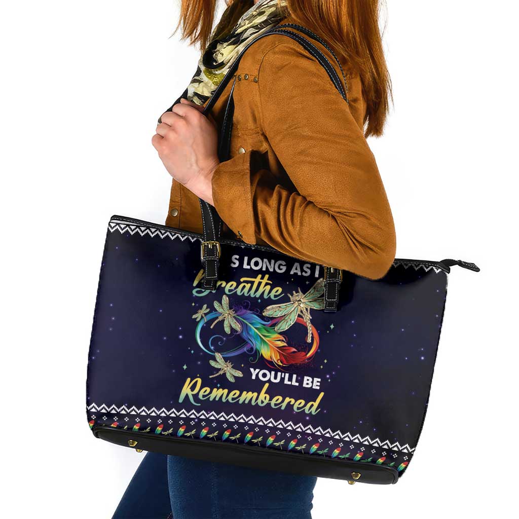 Dragonfly Angel Leather Tote Bag As Long As I Breathe You'll Be Remembered - Wonder Print Shop