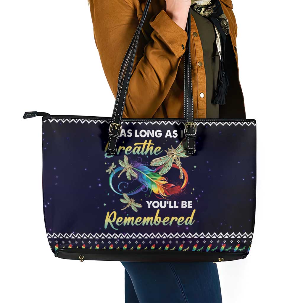 Dragonfly Angel Leather Tote Bag As Long As I Breathe You'll Be Remembered - Wonder Print Shop
