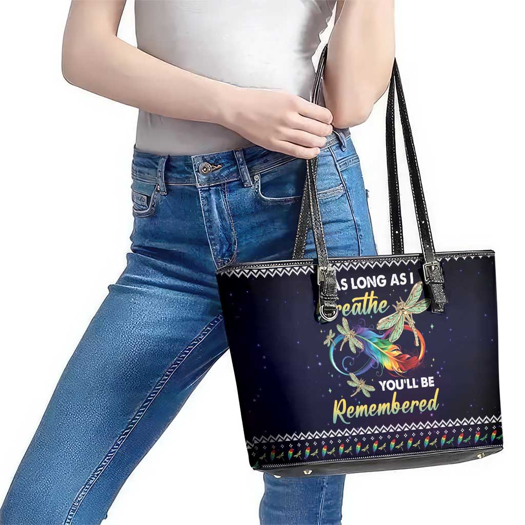 Dragonfly Angel Leather Tote Bag As Long As I Breathe You'll Be Remembered - Wonder Print Shop