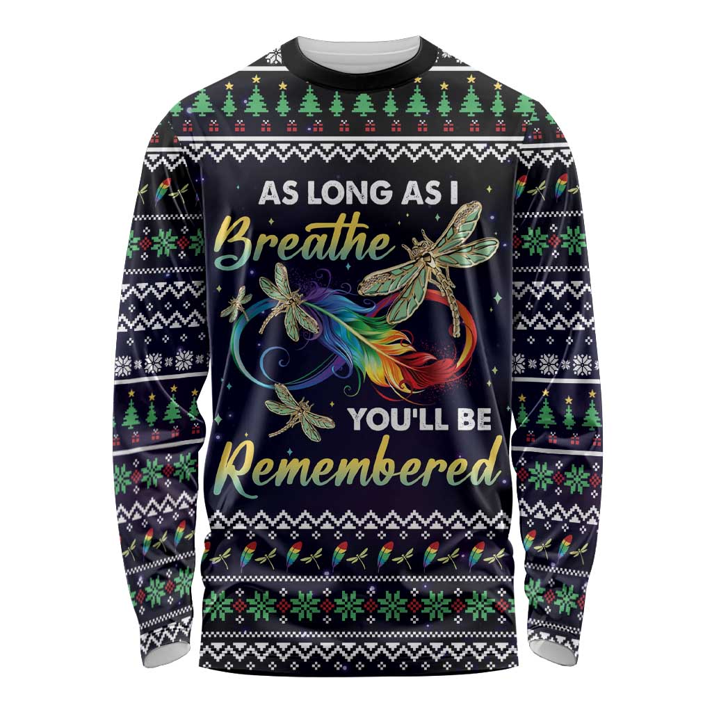 Dragonfly Angel Long Sleeve Shirt As Long As I Breathe You'll Be Remembered - Wonder Print Shop