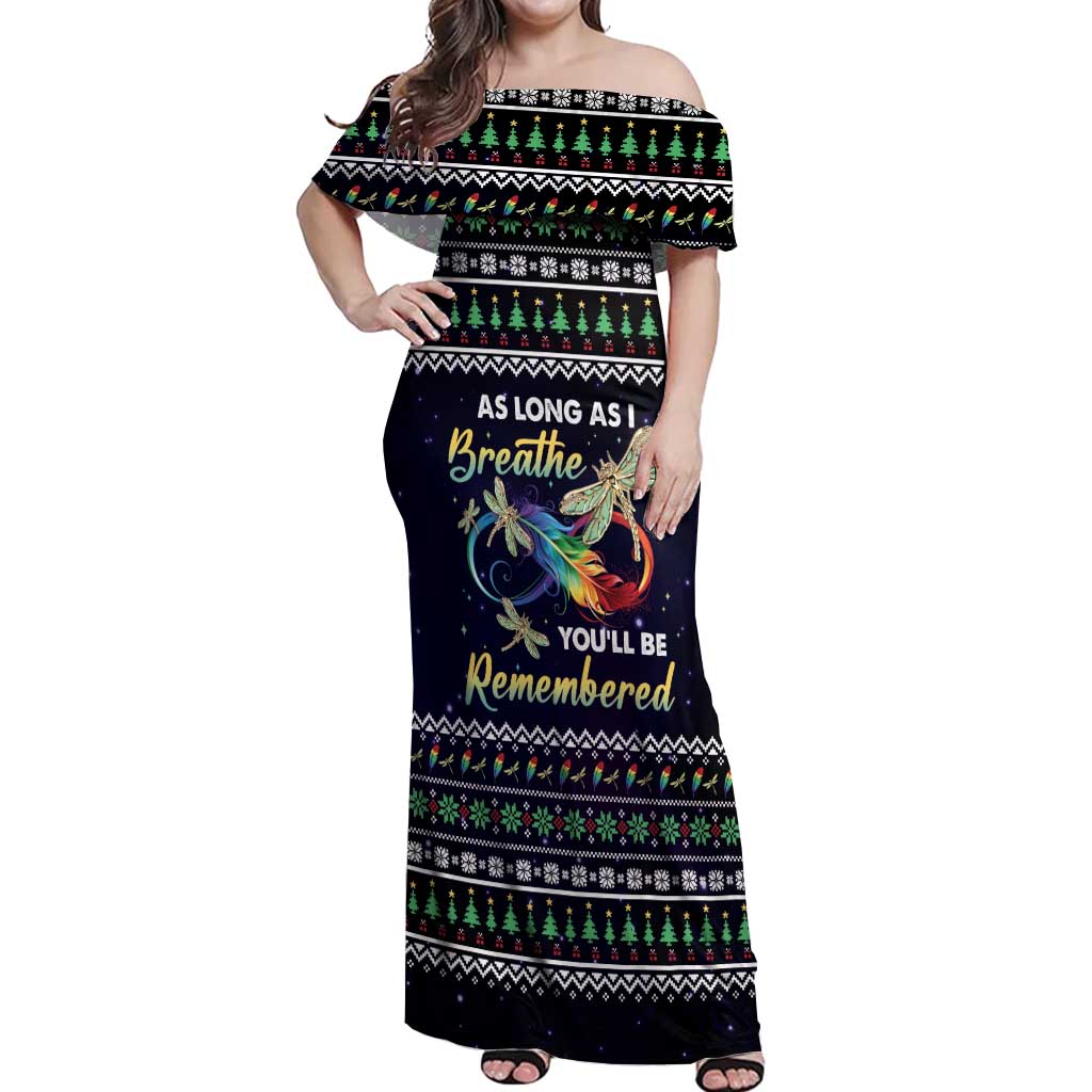 Dragonfly Angel Off Shoulder Maxi Dress As Long As I Breathe You'll Be Remembered - Wonder Print Shop