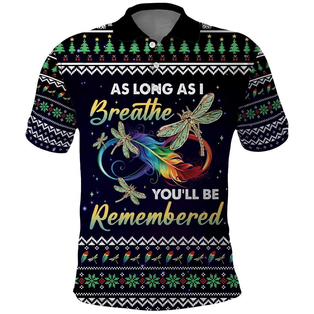 Dragonfly Angel Polo Shirt As Long As I Breathe You'll Be Remembered - Wonder Print Shop