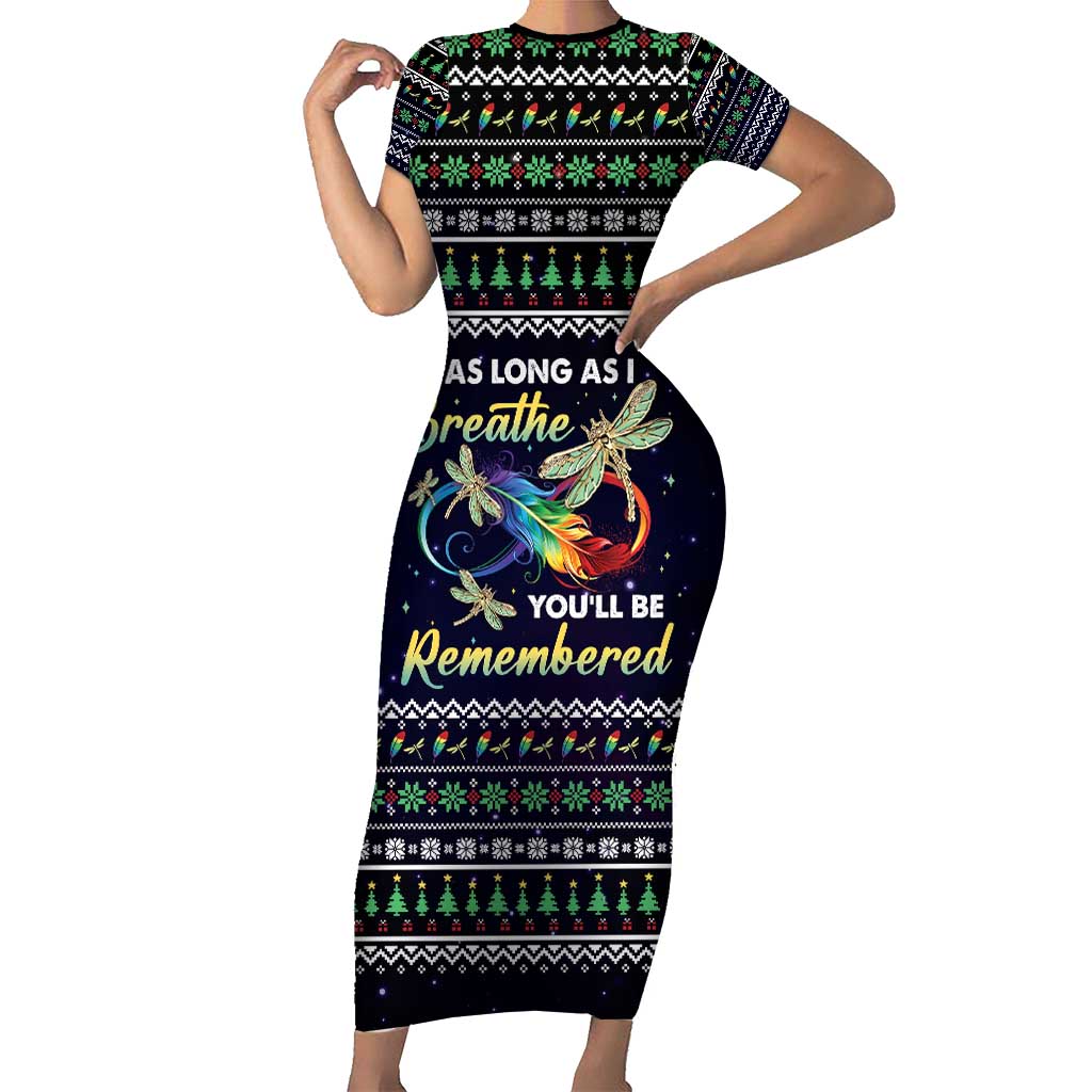 Dragonfly Angel Short Sleeve Bodycon Dress As Long As I Breathe You'll Be Remembered - Wonder Print Shop