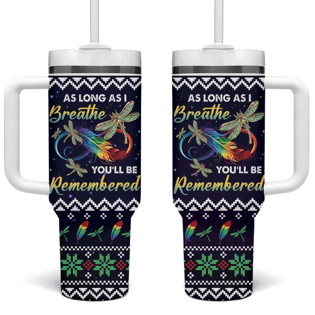 Dragonfly Angel Tumbler With Handle As Long As I Breathe You'll Be Remembered - Wonder Print Shop