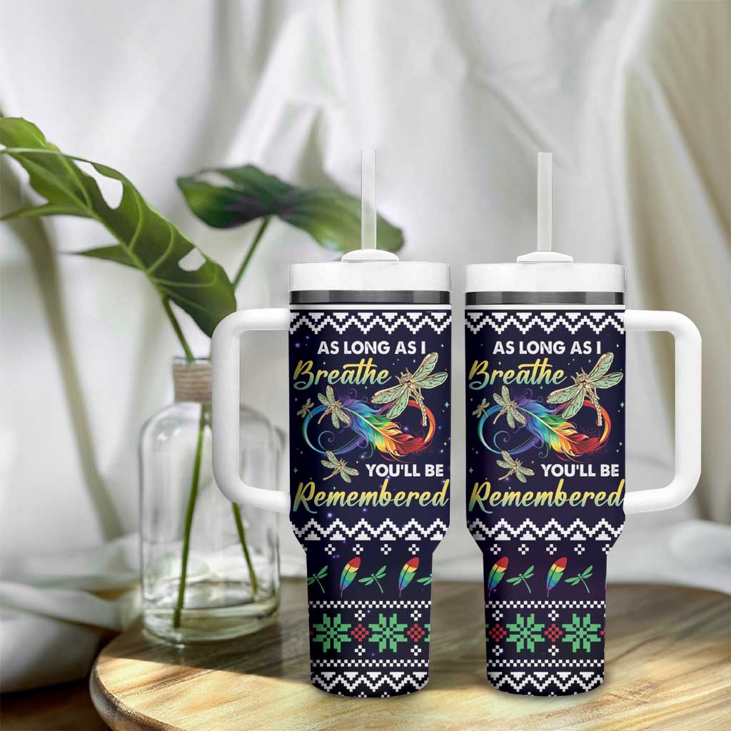Dragonfly Angel Tumbler With Handle As Long As I Breathe You'll Be Remembered - Wonder Print Shop