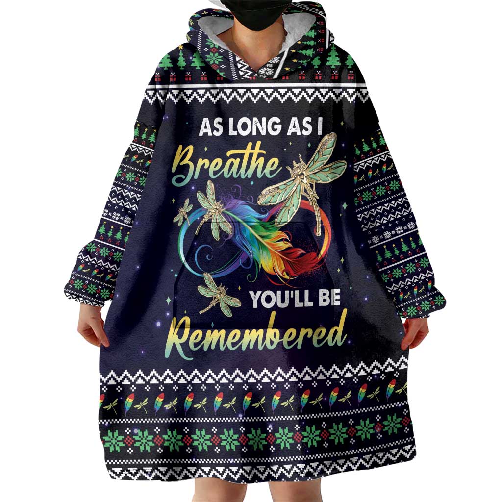 Dragonfly Angel Wearable Blanket Hoodie As Long As I Breathe You'll Be Remembered - Wonder Print Shop