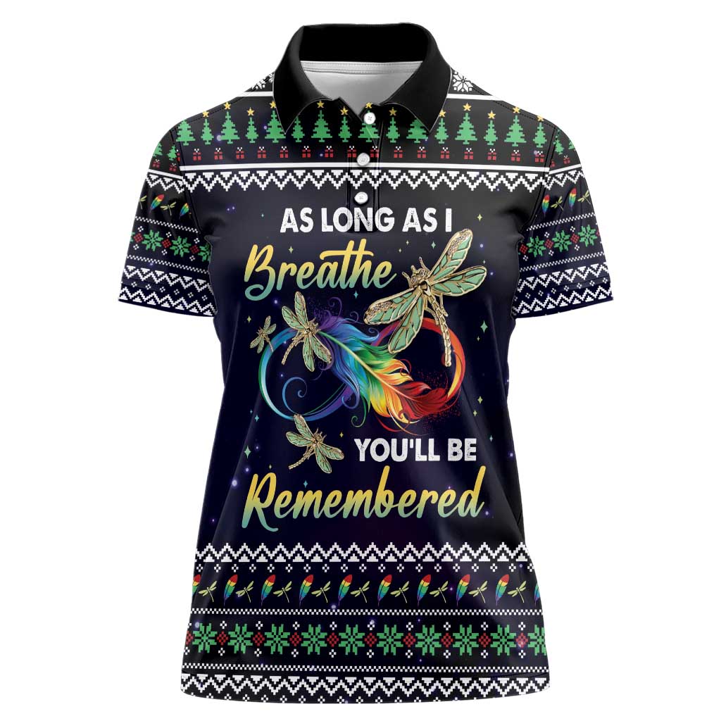 Dragonfly Angel Women Polo Shirt As Long As I Breathe You'll Be Remembered - Wonder Print Shop