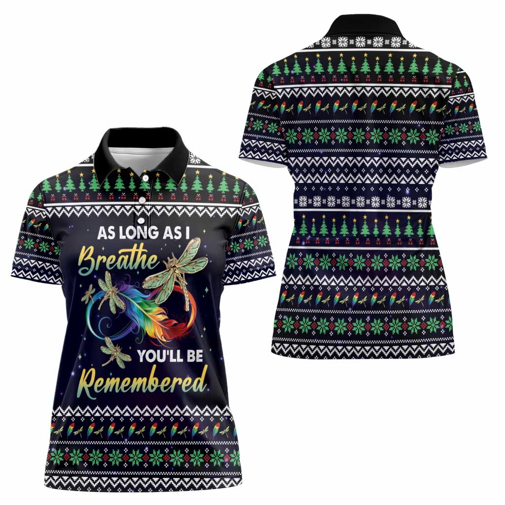 Dragonfly Angel Women Polo Shirt As Long As I Breathe You'll Be Remembered - Wonder Print Shop