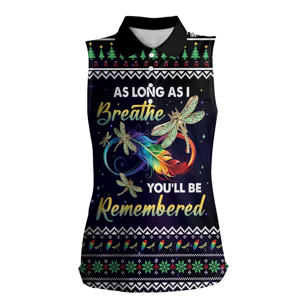 Dragonfly Angel Women Sleeveless Polo Shirt As Long As I Breathe You'll Be Remembered - Wonder Print Shop