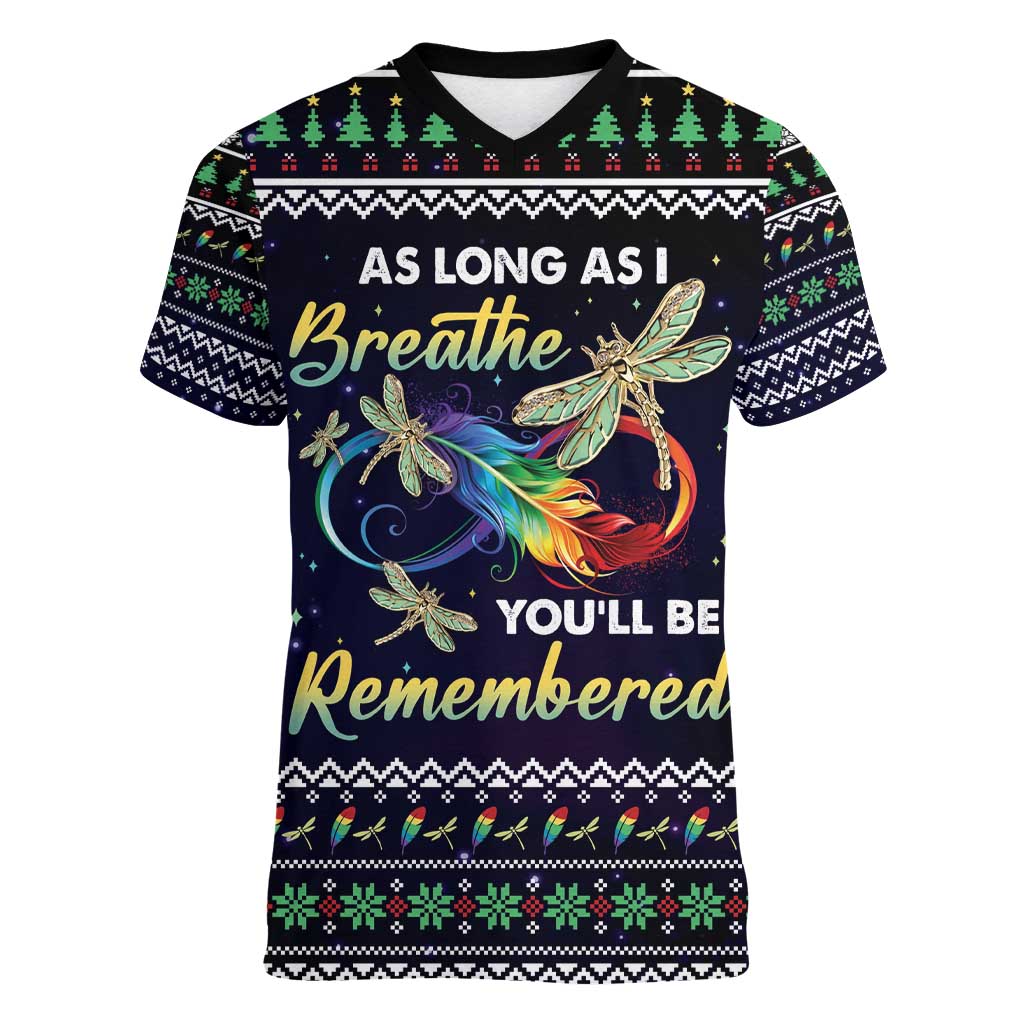 Dragonfly Angel Women V-Neck T-Shirt As Long As I Breathe You'll Be Remembered - Wonder Print Shop