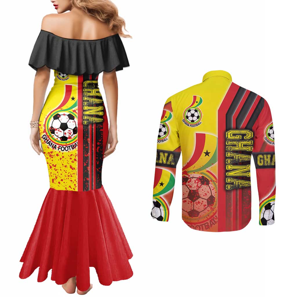 Ghana Football Couples Matching Mermaid Dress and Long Sleeve Button Shirt Black Stars Soccer - Road To Champion