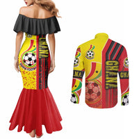 Ghana Football Couples Matching Mermaid Dress and Long Sleeve Button Shirt Black Stars Soccer - Road To Champion