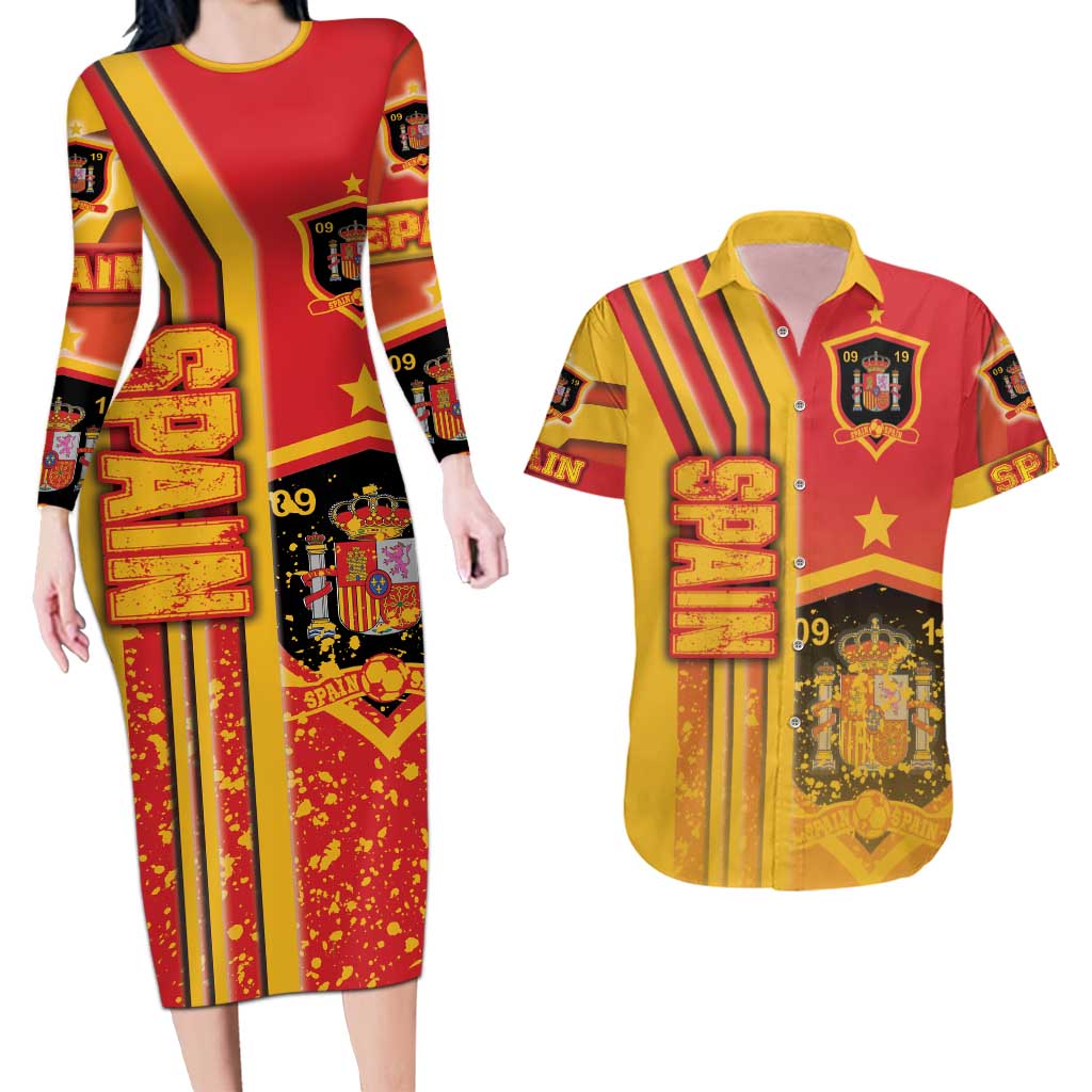 Spain Football Couples Matching Long Sleeve Bodycon Dress and Hawaiian Shirt La Roja Soccer - Road To Champion
