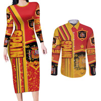 Spain Football Couples Matching Long Sleeve Bodycon Dress and Long Sleeve Button Shirt La Roja Soccer - Road To Champion