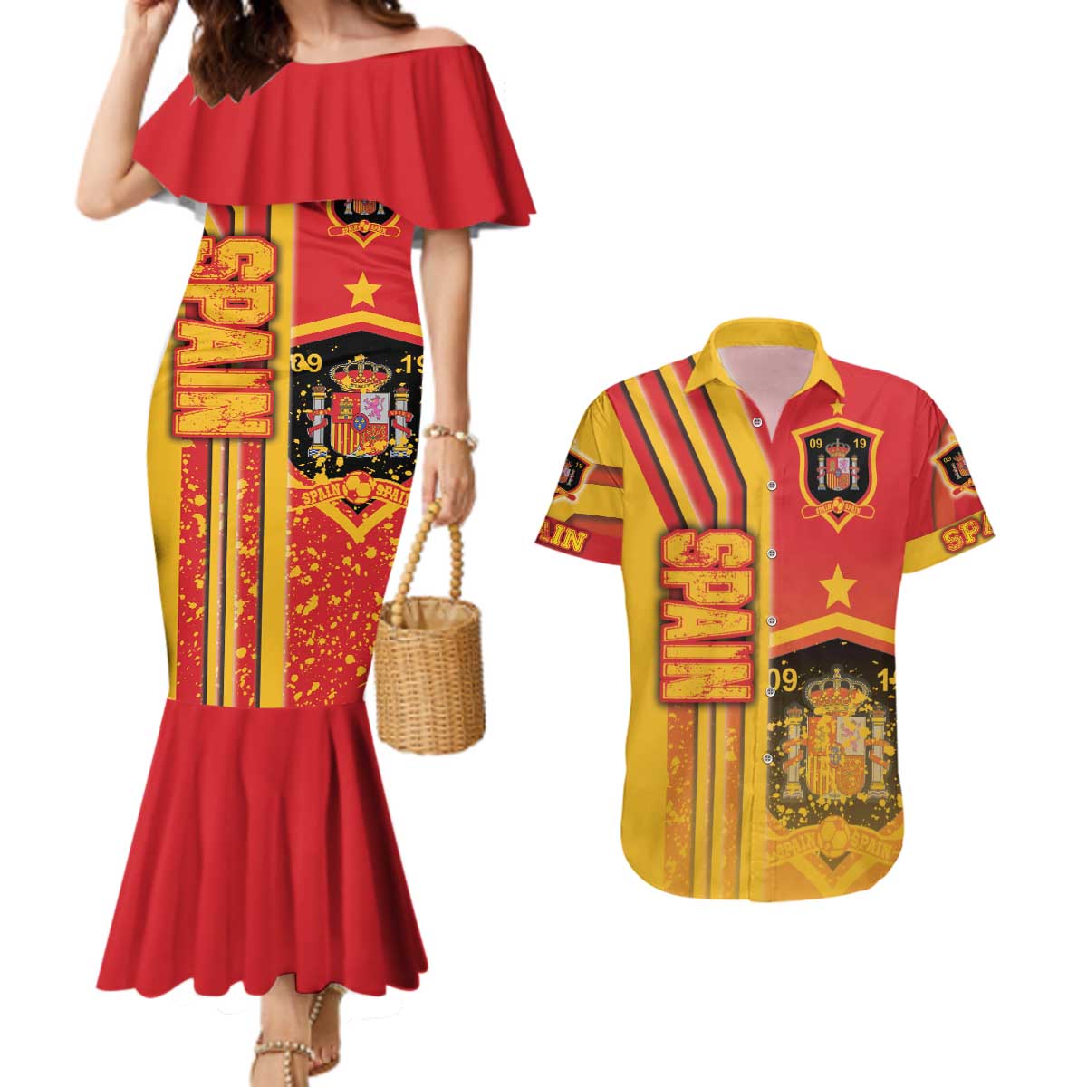 Spain Football Couples Matching Mermaid Dress and Hawaiian Shirt La Roja Soccer - Road To Champion